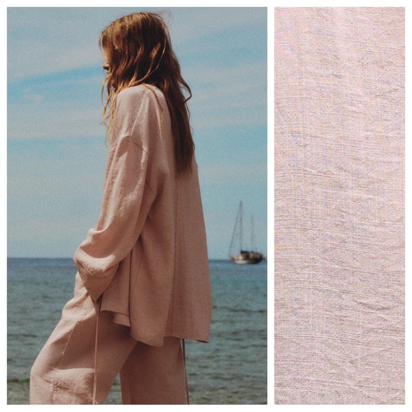 NWT. Zara Chalk Pink Viscose Blend Textured V-Neck Wrap Kimono. Size M-L. - Picture 4 of 13